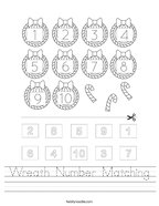 Wreath Number Matching Handwriting Sheet