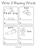 Write 2 Rhyming Words Coloring Page