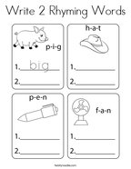 Write 2 Rhyming Words Coloring Page