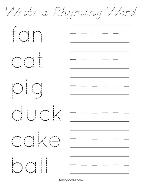 Write a Rhyming Word Coloring Page