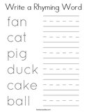 Write a Rhyming Word Coloring Page