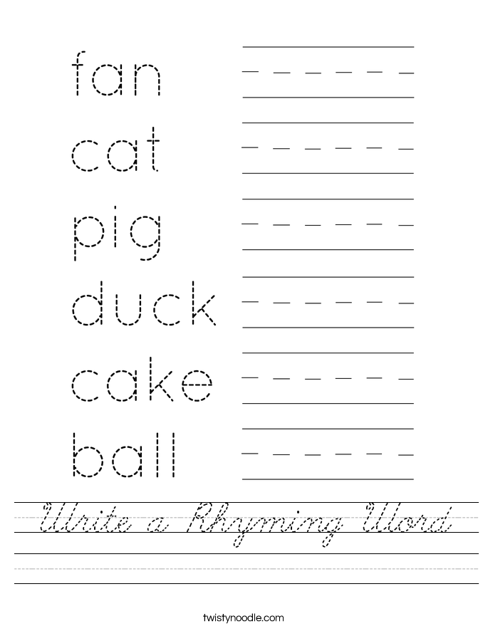 Write a Rhyming Word Worksheet