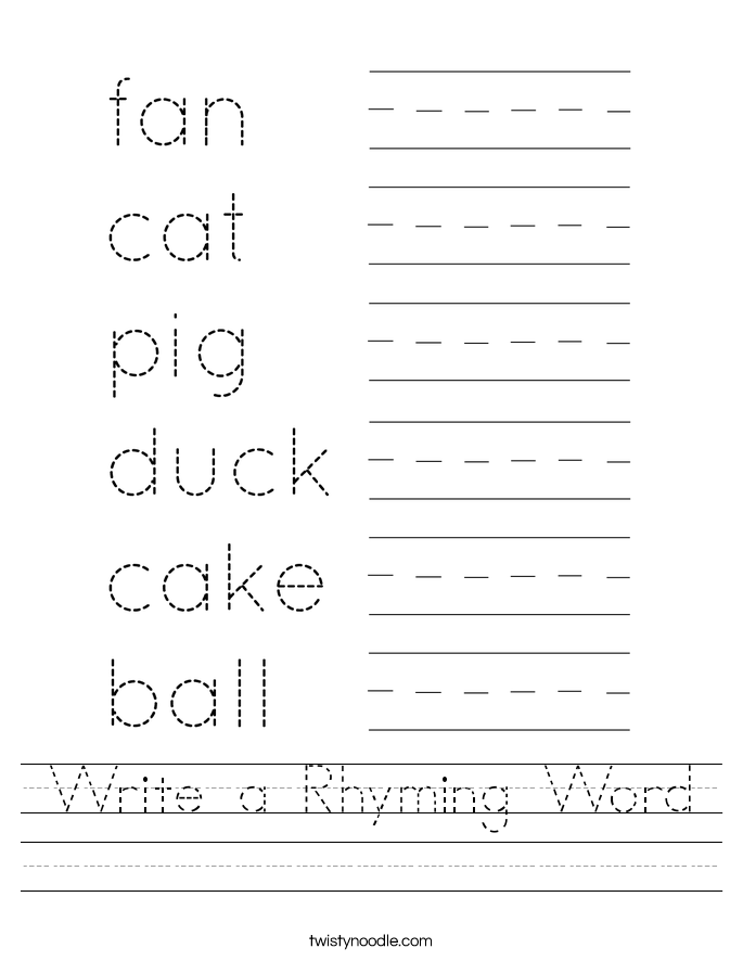 Write a Rhyming Word Worksheet