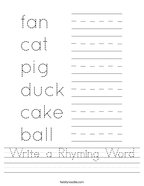 Write a Rhyming Word Handwriting Sheet
