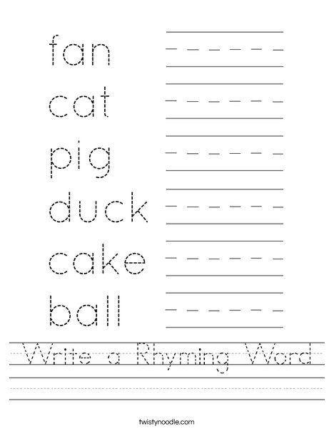 Write a Rhyming Word Worksheet