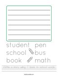 Write a story using 2 back to school words. Worksheet
