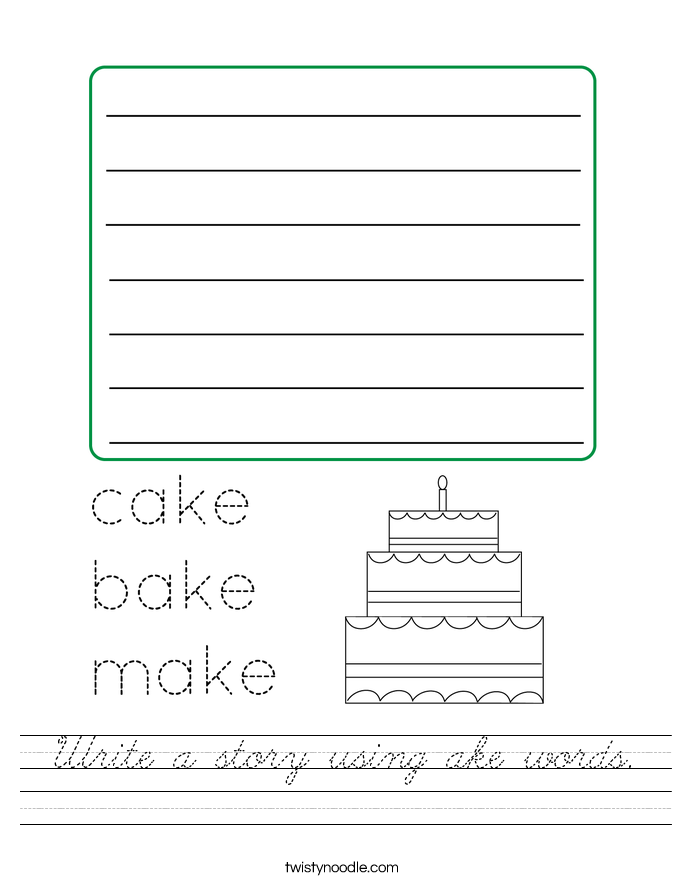 Write a story using ake words. Worksheet
