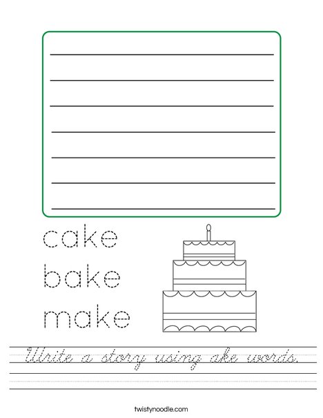 Write a story using ake words. Worksheet