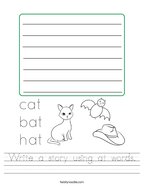 Write a story using at words Handwriting Sheet
