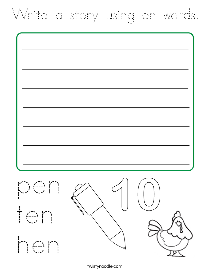 Write a story using en words. Coloring Page