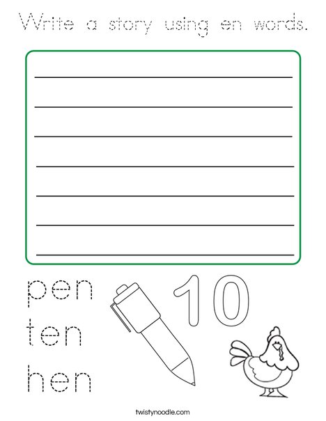 Write a story using en words. Coloring Page