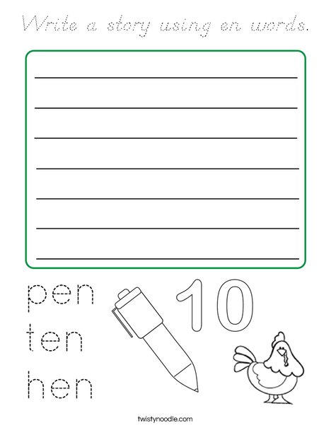 Write a story using en words. Coloring Page