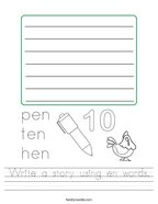 Write a story using en words Handwriting Sheet