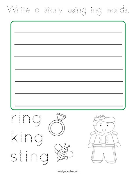 Write a story using ing words. Coloring Page