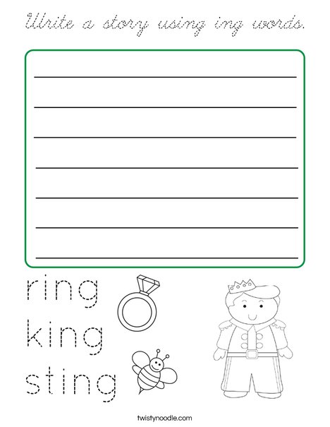 Write a story using ing words. Coloring Page