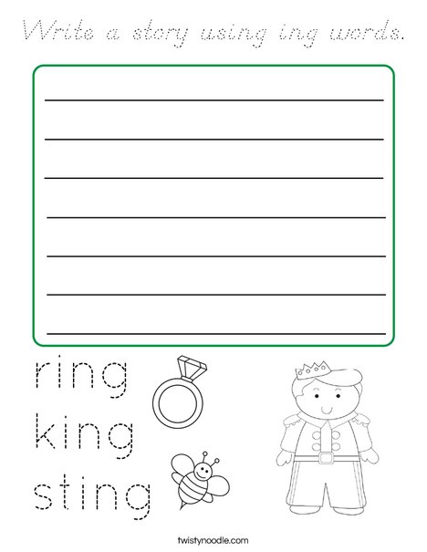 Write a story using ing words. Coloring Page