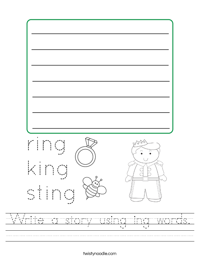 Write a story using ing words. Worksheet