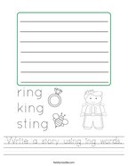 Write a story using ing words Handwriting Sheet