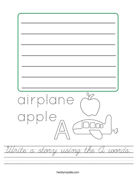 Write a story using the A words. Worksheet