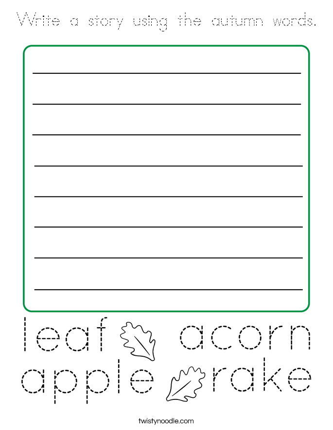 Write a story using the autumn words. Coloring Page