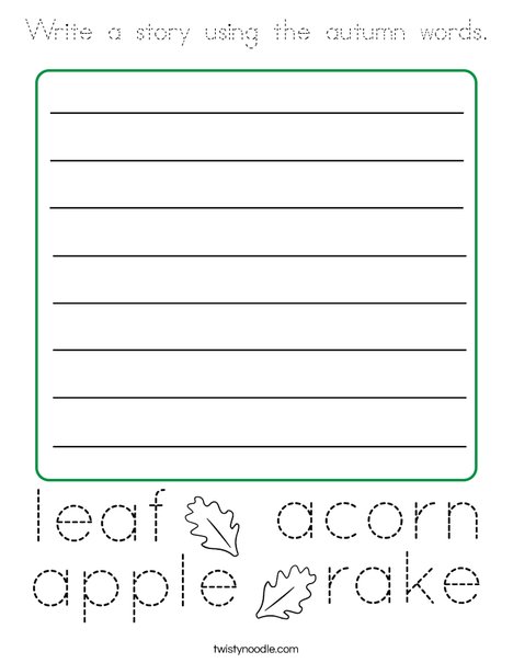 Write a story using the autumn words. Coloring Page