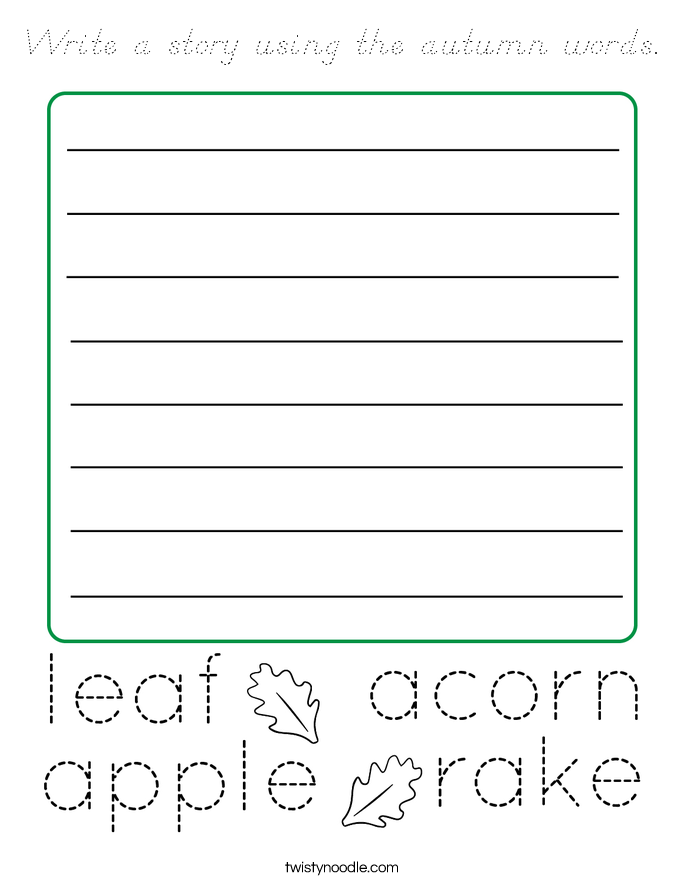 Write a story using the autumn words. Coloring Page