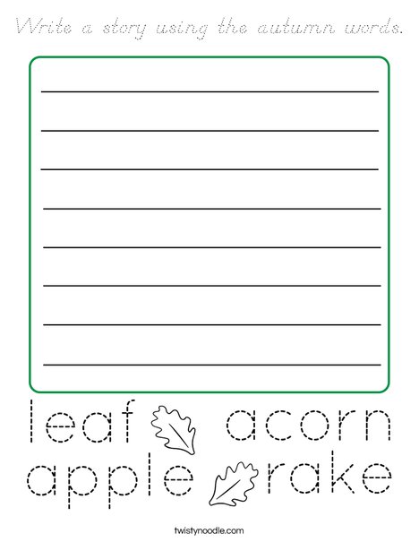 Write a story using the autumn words. Coloring Page