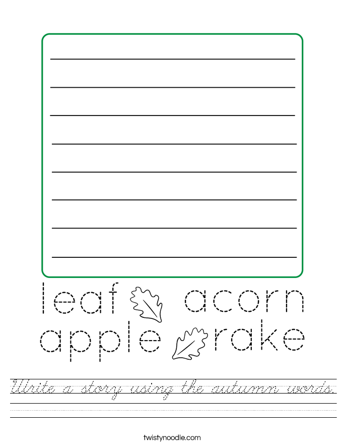 Write a story using the autumn words. Worksheet