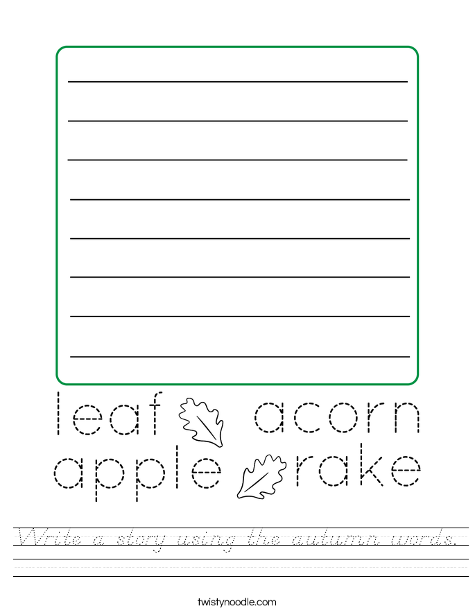 Write a story using the autumn words. Worksheet