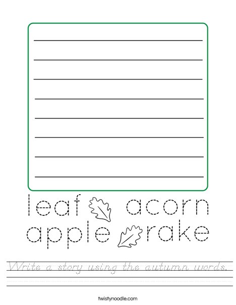 Write a story using the autumn words. Worksheet
