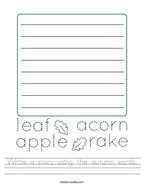 Write a story using the autumn words Handwriting Sheet
