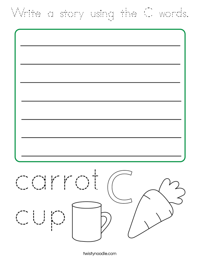 Write a story using the C words. Coloring Page