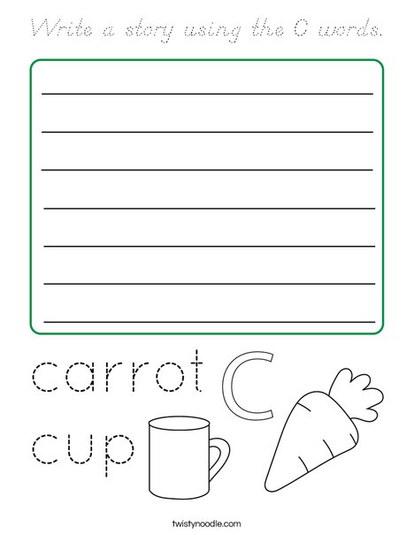 Write a story using the C words. Coloring Page