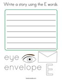 Write a story using the E words Coloring Page