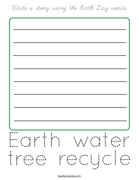 Write a story using the Earth Day words. Coloring Page