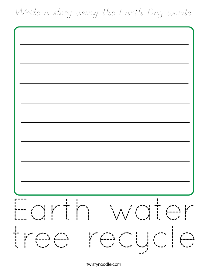 Write a story using the Earth Day words. Coloring Page