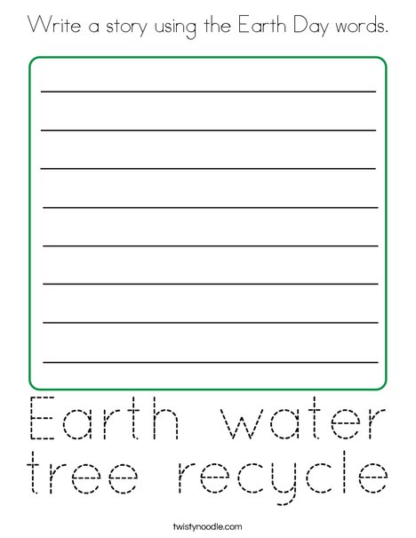 Write a story using the Earth Day words. Coloring Page