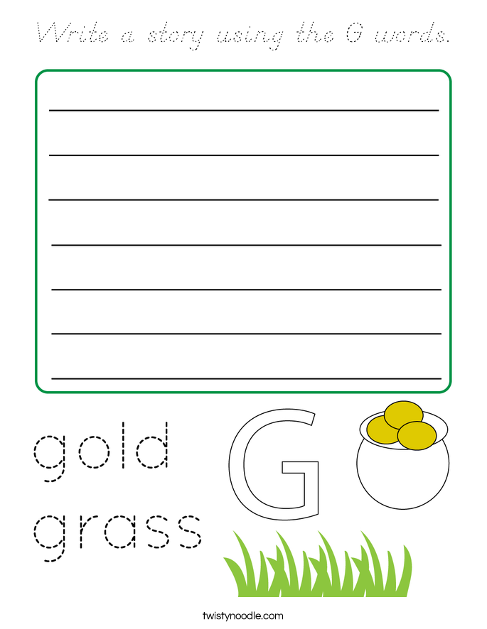 Write a story using the G words. Coloring Page