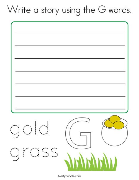 Write a story using the G words. Coloring Page