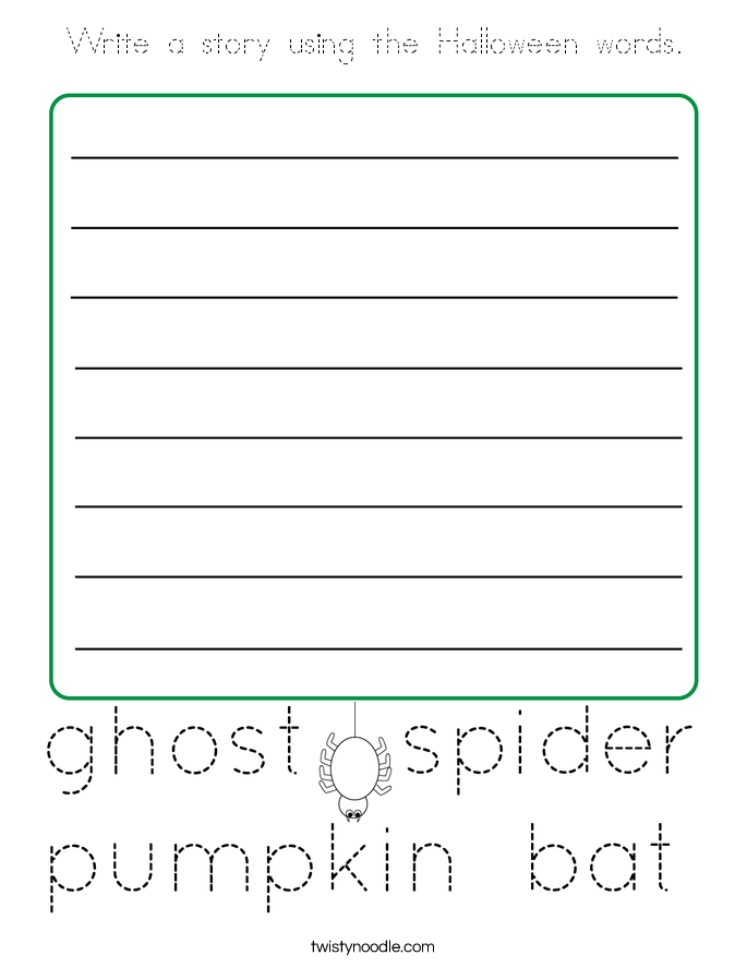 Write a story using the Halloween words. Coloring Page