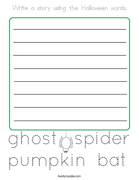 Write a story using the Halloween words. Coloring Page