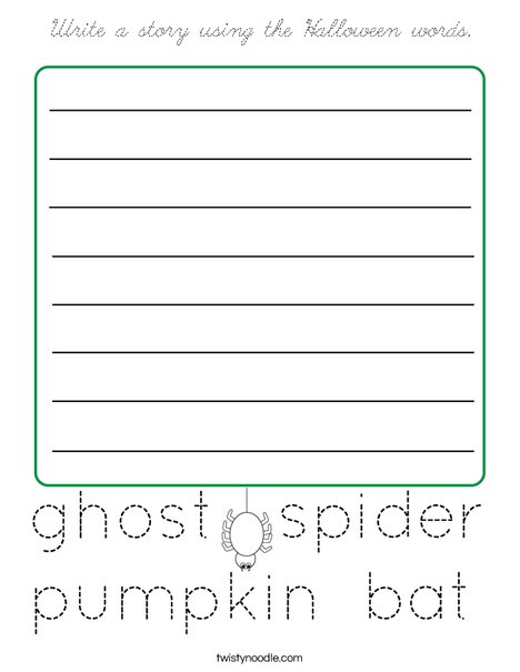 Write a story using the Halloween words. Coloring Page