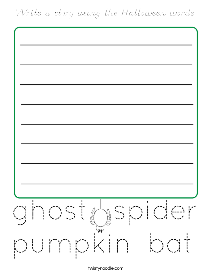 Write a story using the Halloween words. Coloring Page