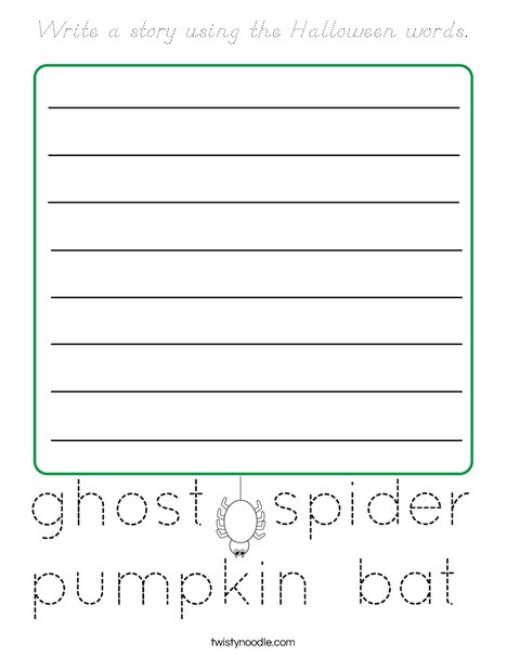 Write a story using the Halloween words. Coloring Page