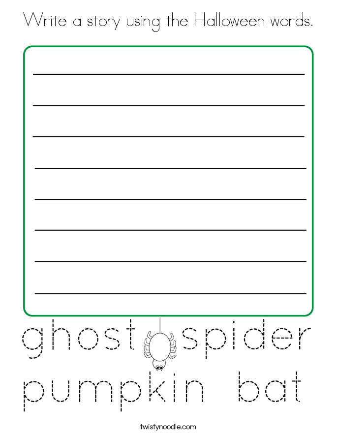 Write a story using the Halloween words. Coloring Page