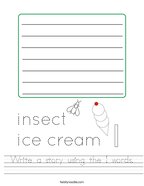 Write a story using the I words Handwriting Sheet