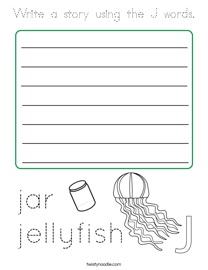 Write a story using the J words. Coloring Page
