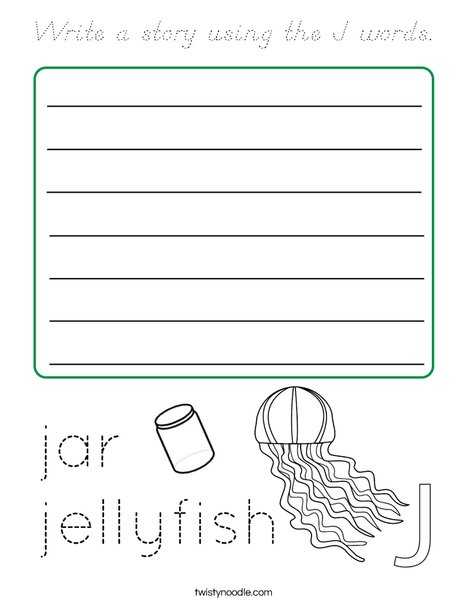 Write a story using the J words. Coloring Page