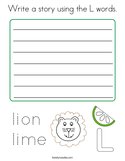 Write a story using the L words Coloring Page