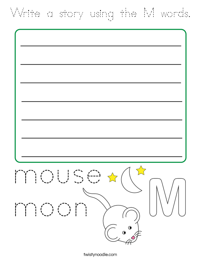 Write a story using the M words. Coloring Page
